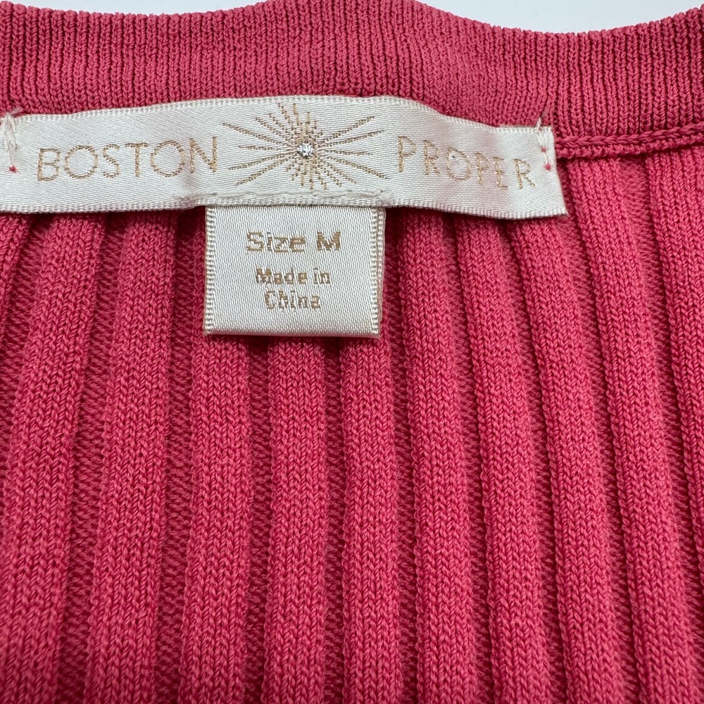 Boston Proper Deep Coral Ribbed Long Sleeve Peplum Top, Size Medium - Picture 6 of 12